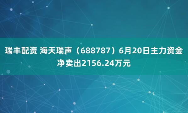 瑞丰配资 海天瑞声（688787）6月20日主力资金净卖出2156.24万元